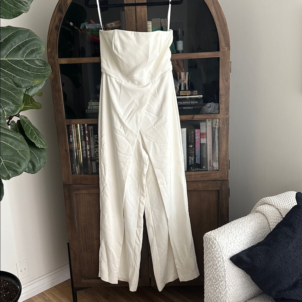 White House Black Market Strapless White Front-Slit Jumpsuit - Picture 3 of 5
